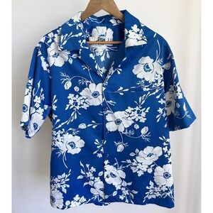 Vintage Hilo Hattie The Hawaiian Original Shirt Mens XL Blue Floral Aloha Hawaii